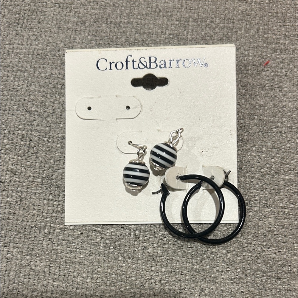 Croft & Barrow Striped Dangle and Black Hoop Earrings